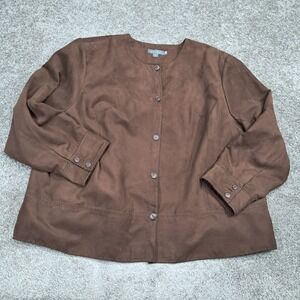 Koret Woman Brown Faux Suede Button Front Jacket Plus Size 28W K4331074C